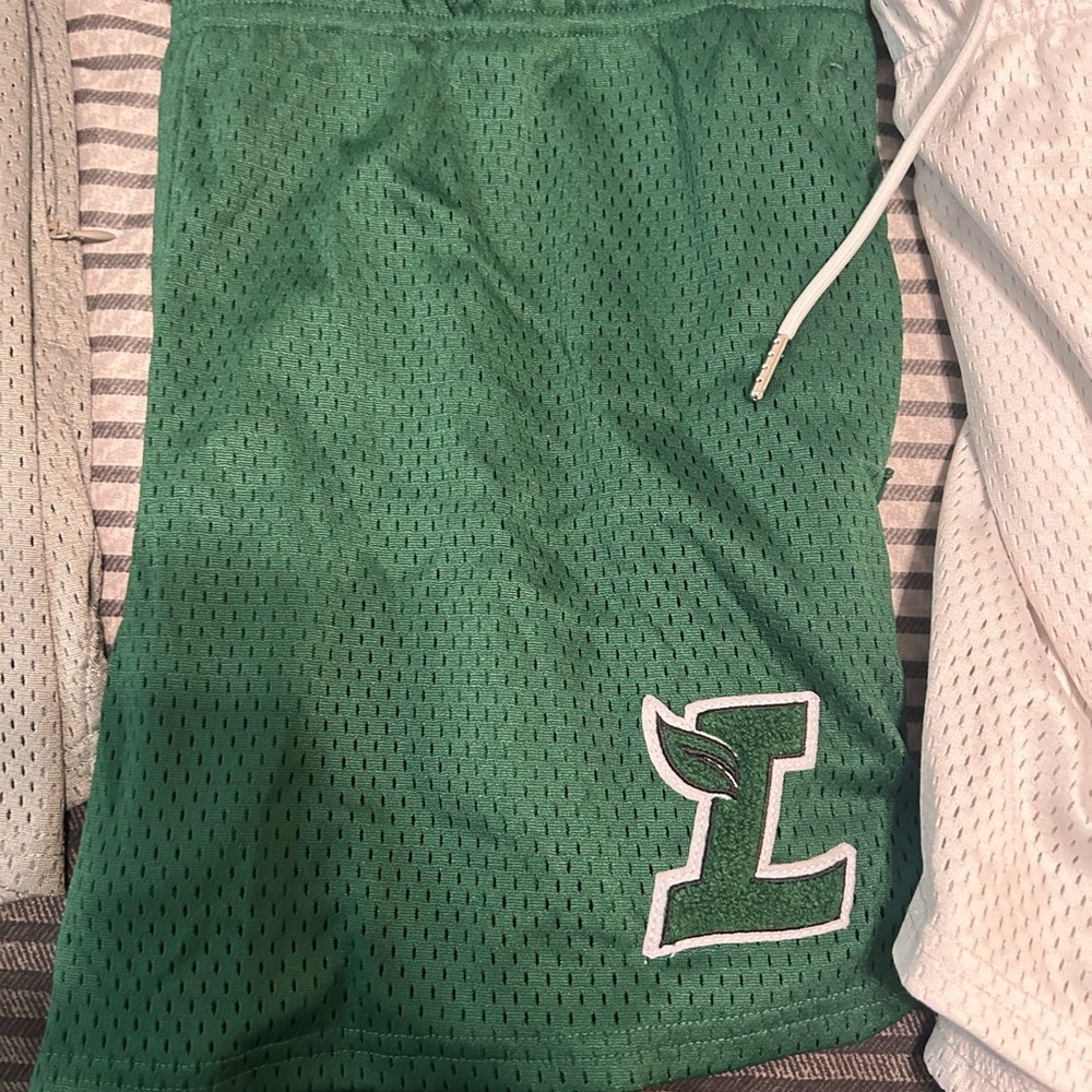 Green Athletic Shorts with Leaf Logo